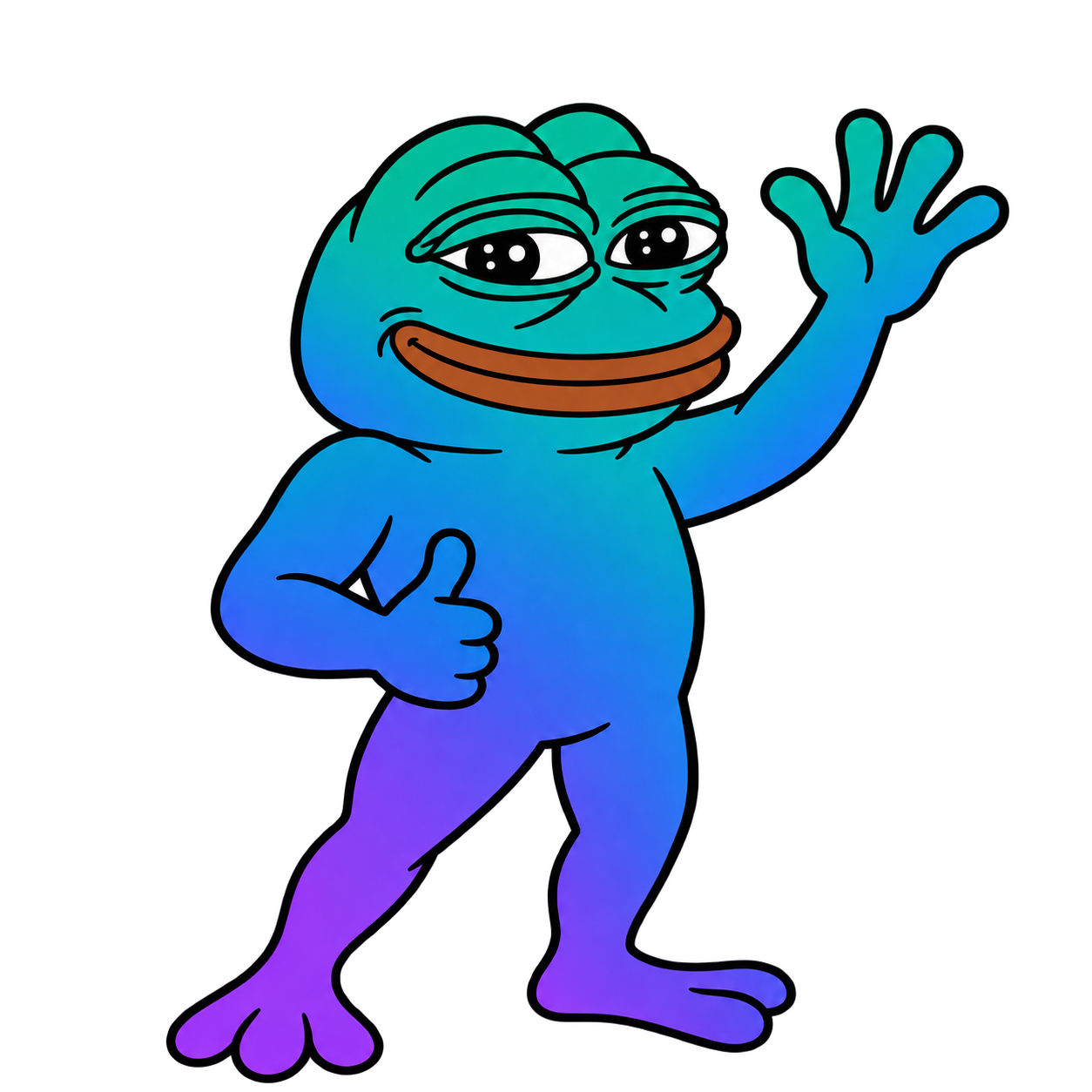 Solana Pepe waving with one hand and giving a thumbs-up with the other